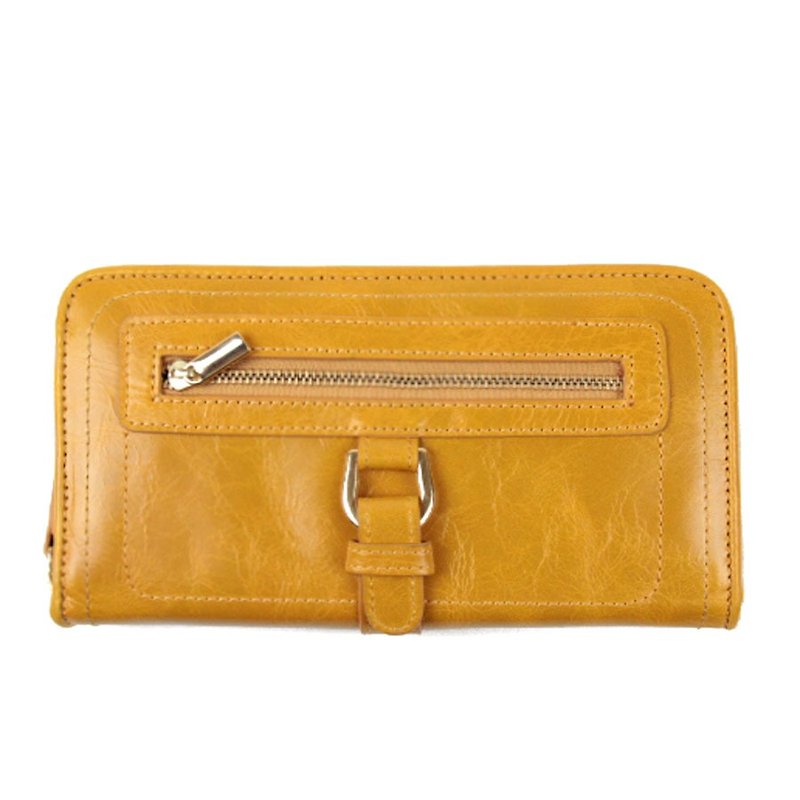 Leather zipper long clip - กระเป๋าสตางค์ - หนังแท้ สีเหลือง