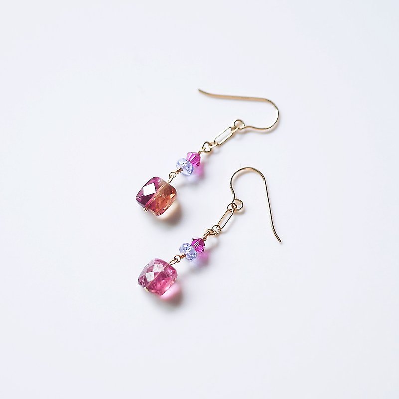 Natural tourmaline candy crystal clear tourmaline earrings customized gift natural stone 14K GF - Earrings & Clip-ons - Gemstone Purple
