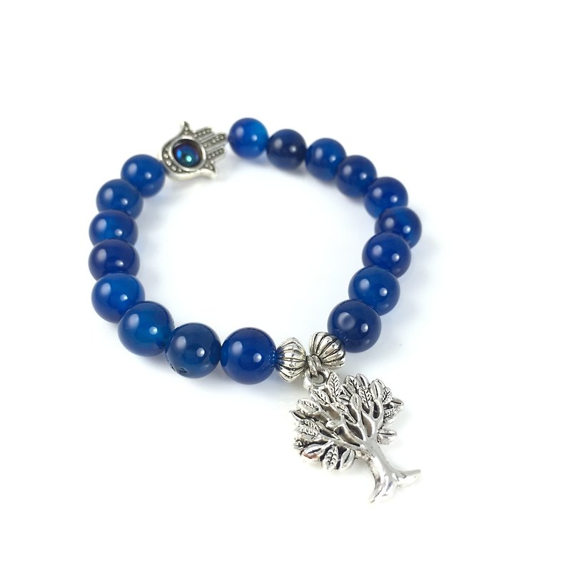 「藍瑪瑙玉髓x銀色小樹」 - 手鍊/手環 - 其他材質 藍色