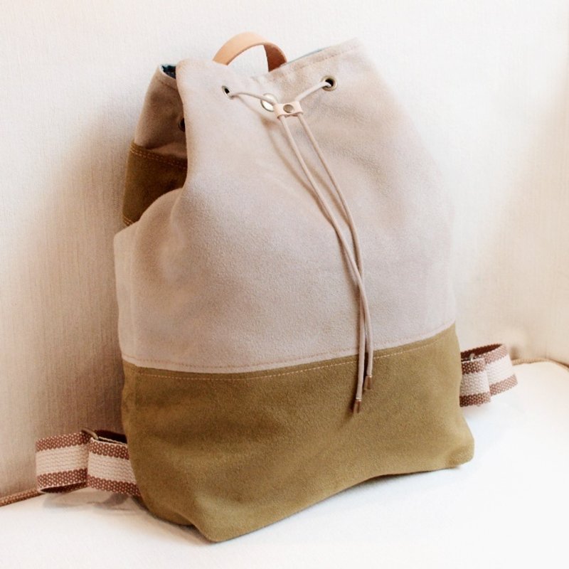 After 1pinfun suede fabric beam port backpack shoulder olive green rice gray - Backpacks - Other Materials Gray