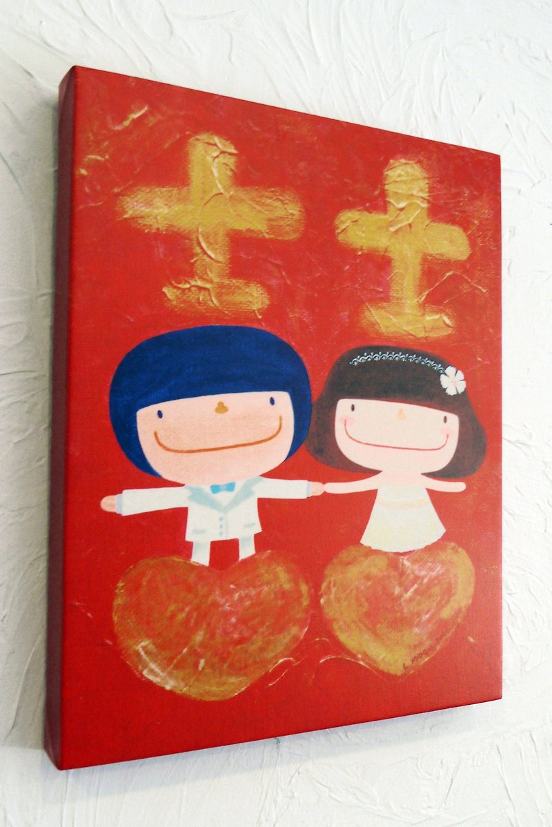 Limited edition frameless painting of small mushroom-[Hand in hand for eternity] - โปสเตอร์ - วัสดุอื่นๆ สีแดง