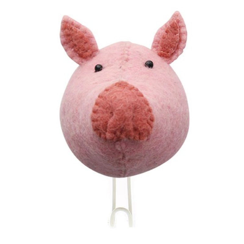 [Fiona Walker England] British style fairy tale animal head handmade Mural - pink pig Hook (Big Single Head Hook Pig) - ตกแต่งผนัง - ขนแกะ สึชมพู