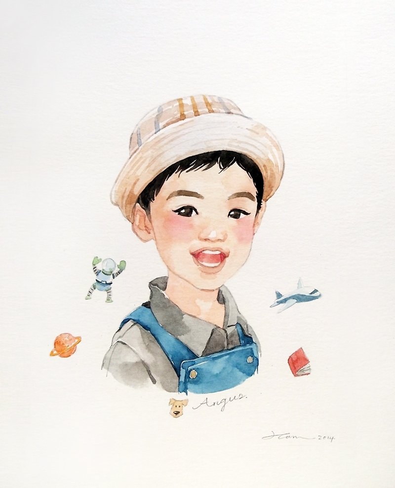 {Atelier Hanu} custom hand-painted watercolor portraits - ภาพวาดบุคคล - กระดาษ สีม่วง