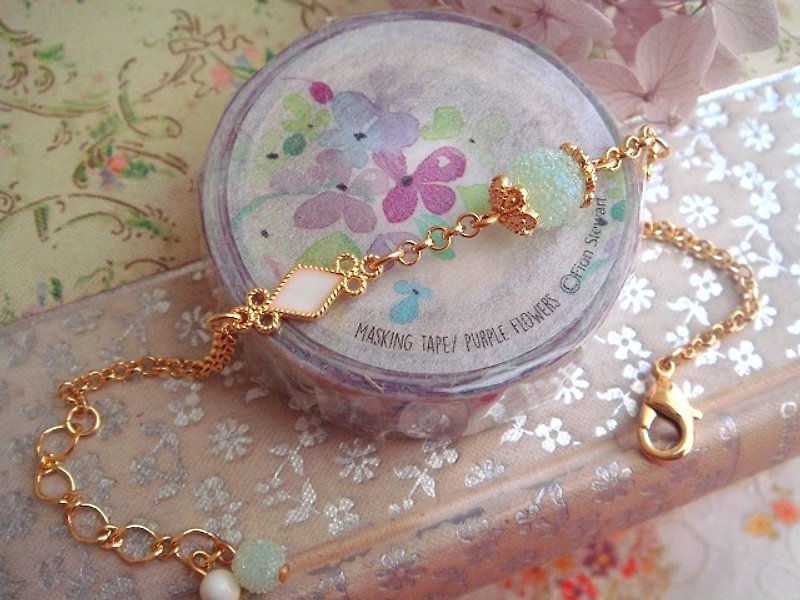 Garohands Japanese white sugar pearl diamond bracelet B262 feel connected fall gift - สร้อยข้อมือ - โลหะ 