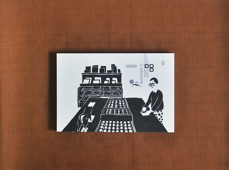 東京旅行插畫明信片-DB in station - カード・はがき - 紙 ブラック