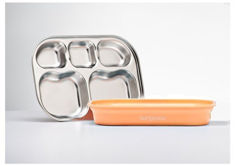 【野餐食物裝這裡】Kangovou小袋鼠不鏽鋼安全分隔餐盤-奶油橘 - 兒童餐具/餐盤 - 不鏽鋼 橘色