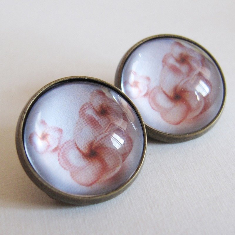 Round Clip-On ear acupuncture-3 small flowers ＿ - ต่างหู - โลหะ สึชมพู