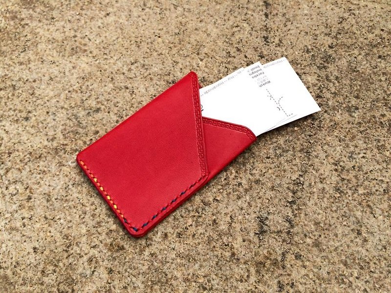 Red vegetable tanned leather double Card Holders - แฟ้ม - หนังแท้ สีแดง