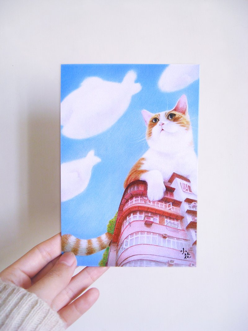 可愛貓咪風景卡片 明信片 - 心意卡/卡片 - 紙 藍色