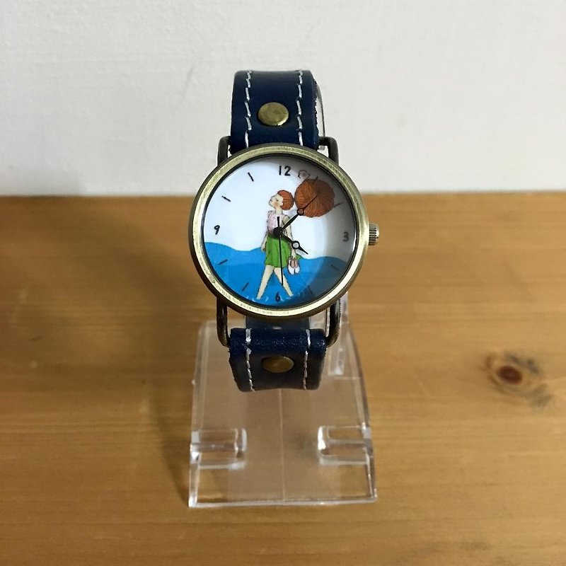 勇敢做自己吧 真皮插畫手錶 W0009 - 女錶 - 真皮 藍色