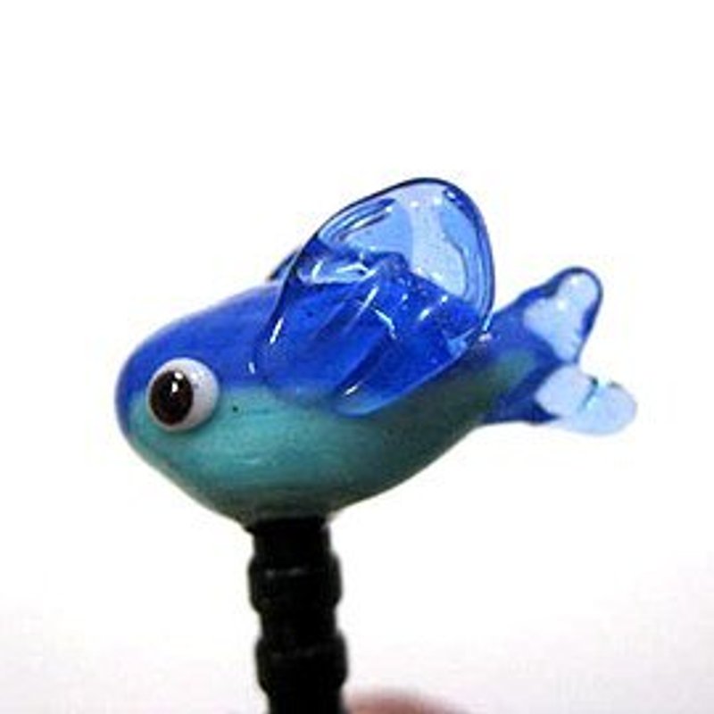 Flying Fish / glass phone dust plug - ที่ตั้งมือถือ - แก้ว สีน้ำเงิน