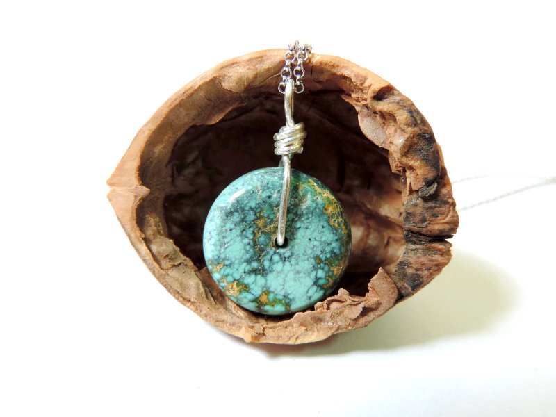 ---簡単なモデルはシルバーターコイズ925シルバーネックレス〜12月の誕生日の石手作り - ネックレス - 宝石 