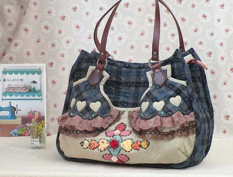 Romantic lace shoulder bag three-layer bag - Messenger Bags & Sling Bags - Other Materials Blue