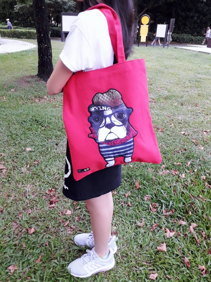 Fadou Canvas Bag Tote Shoulder Bag (Red) - กระเป๋าแมสเซนเจอร์ - ผ้าฝ้าย/ผ้าลินิน สีแดง