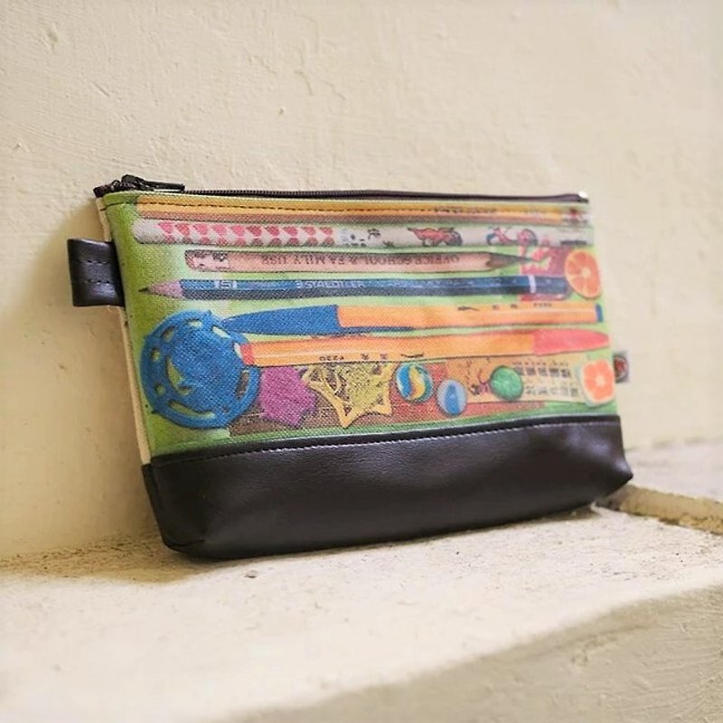 Pencil case cosmetic bag Pencil case / treasure box (remaining cosmetic bag size) - Pencil Cases - Cotton & Hemp Green