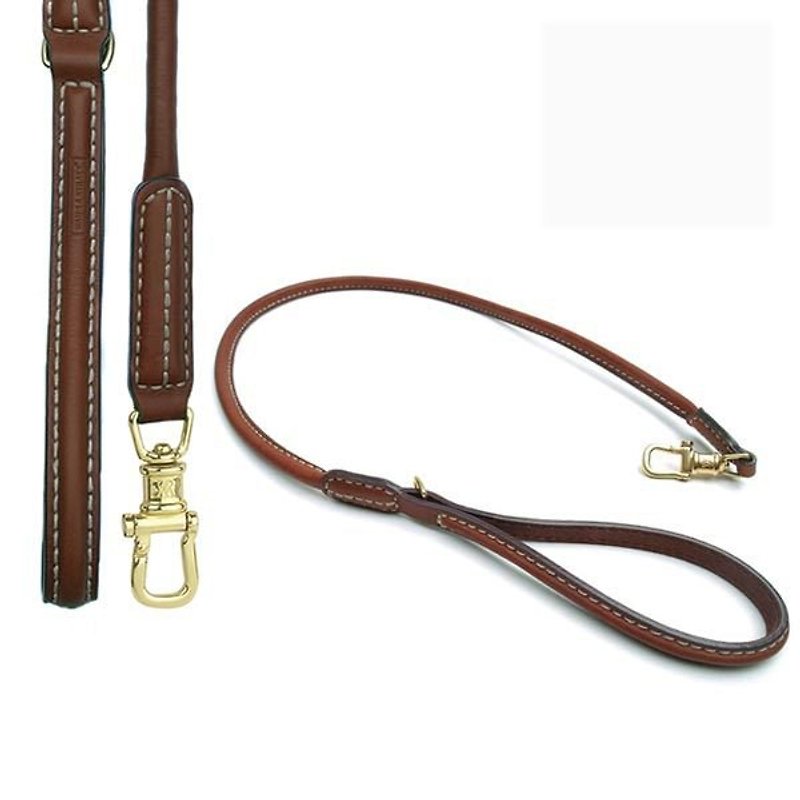 Wes [W & amp; S] Full Size M- brown leather leash - ปลอกคอ - หนังแท้ สีส้ม