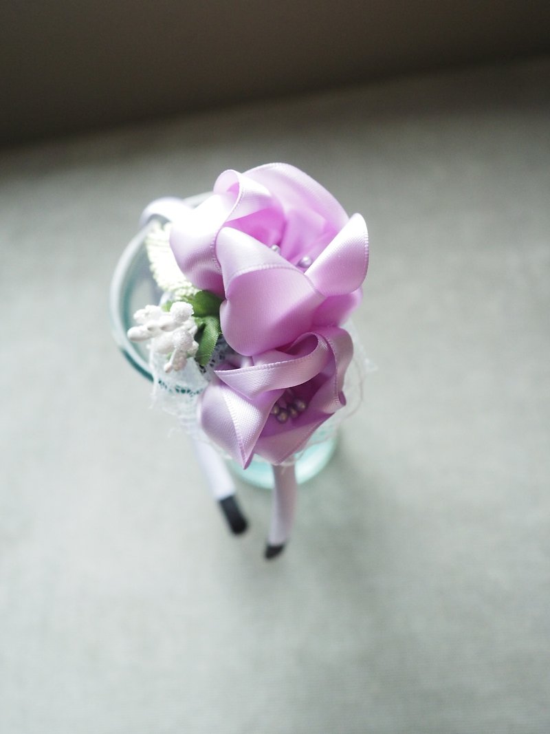 Purple ribbon flower Handmade Hair Accessory - เครื่องประดับผม - วัสดุอื่นๆ สีม่วง