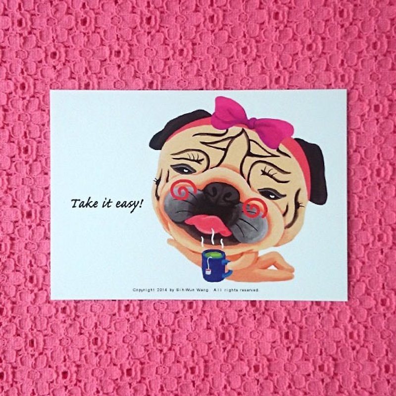 Pug Postcard-Take it easy! - การ์ด/โปสการ์ด - กระดาษ ขาว