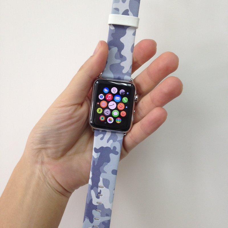 Apple Watch Series 1 , Series 2, Series 3 - Grey Camouflage Pattern Watch Strap Band for Apple Watch / Apple Watch Sport - 38 mm / 42 mm avilable - สายนาฬิกา - หนังแท้ 
