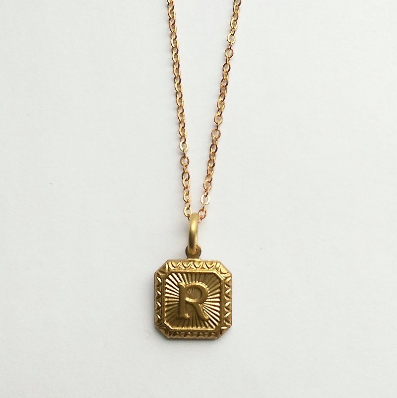 Antique brass letter necklace -R - Necklaces - Gemstone 