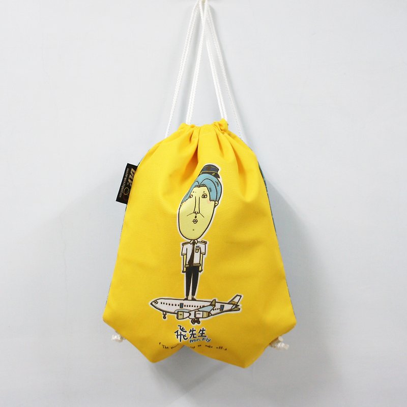 BLR ハンドメイドプリント巾着タイプリュック - กระเป๋าหูรูด - วัสดุอื่นๆ สีเหลือง