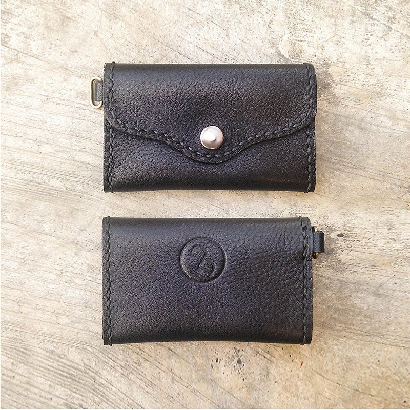 DUAL - all handmade vegetable tanned leather business card holder - black texture - กระเป๋าใส่เหรียญ - หนังแท้ สีดำ