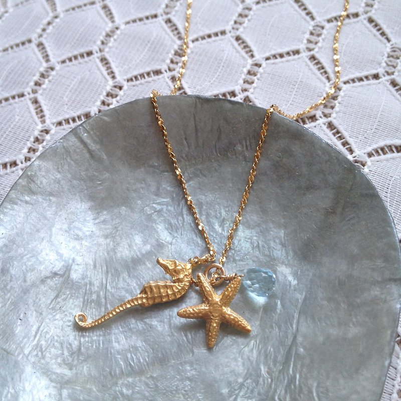 Starfish and Seahorse Topaz Necklace | CWHJ - Necklaces - Gemstone Blue