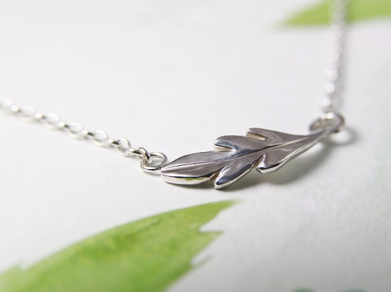 Sterling Silver Necklace / Feather / Leaf - Collar Necklaces - Sterling Silver Silver