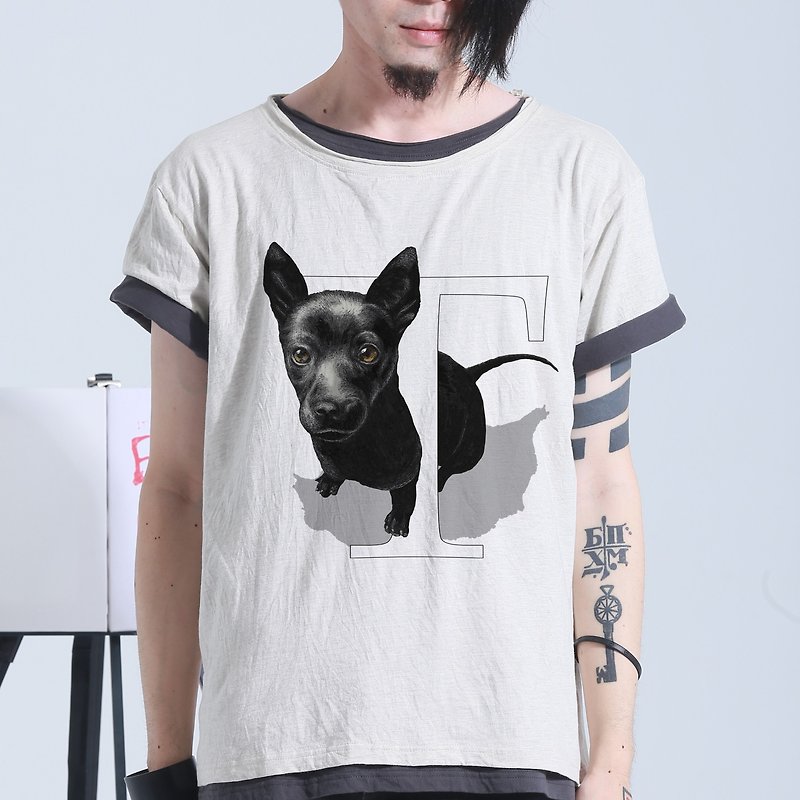台湾ドッグ台湾の犬の手描きの手紙T - Tシャツ メンズ - コットン・麻 ホワイト