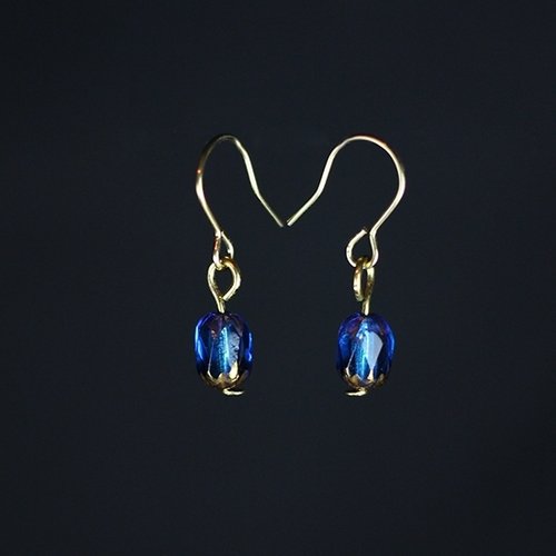 The Happy Prince - Poseidon Aquamarine Gold Antique Teardrop Glass Bronze Earrings