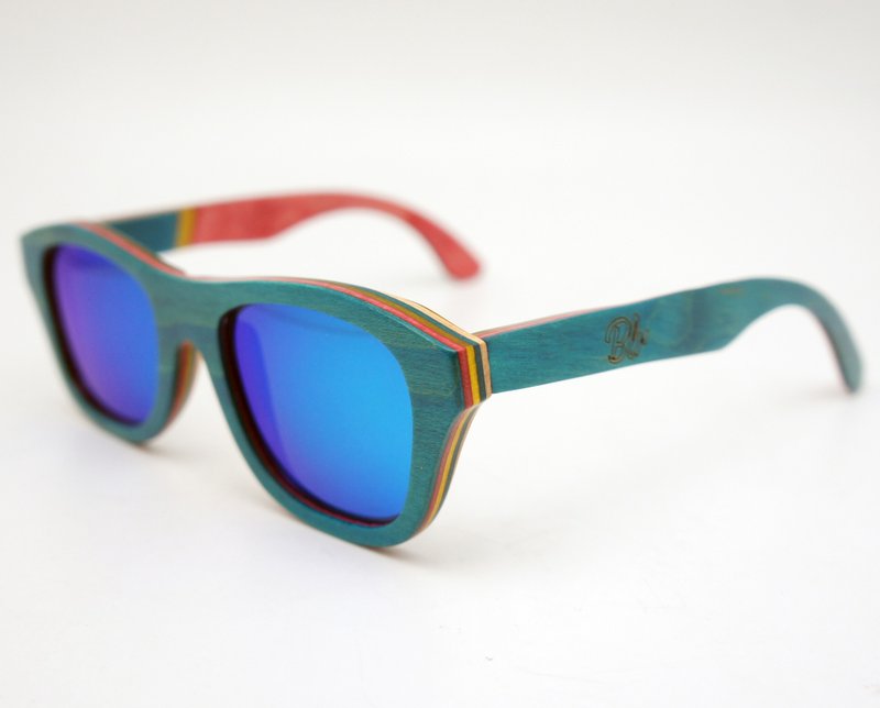 BLR 木製 太陽眼鏡  Wood Sunglasses Recycled Skateboard 湖水綠 - 眼鏡/鏡框 - 木頭 綠色
