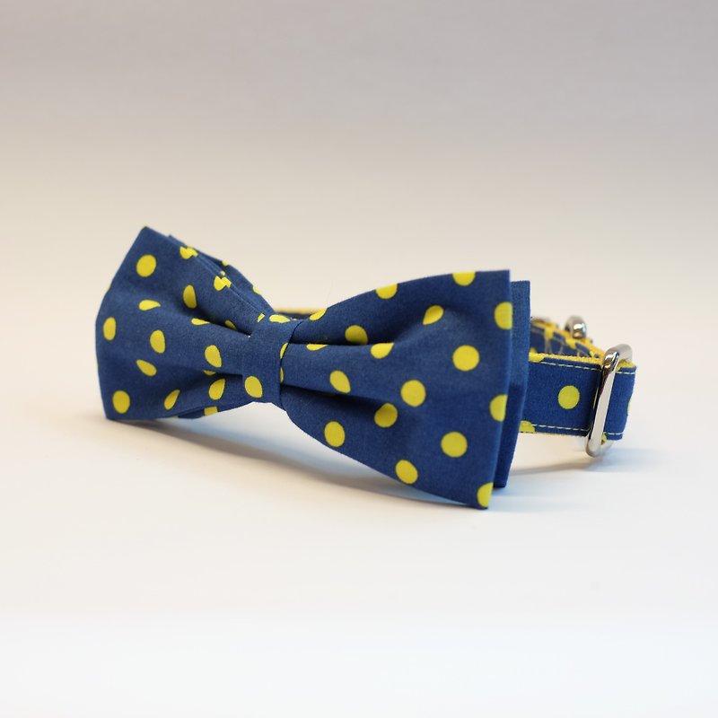 Blue / Yellow Polkadots Bowtie Collar - Collars & Leashes - Other Materials Blue