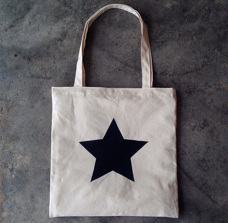 【Little Black Star】TCThandmade 手印棉布袋 肩背購物袋/環保袋/書包 - 側背包/斜背包 - 其他材質 白色