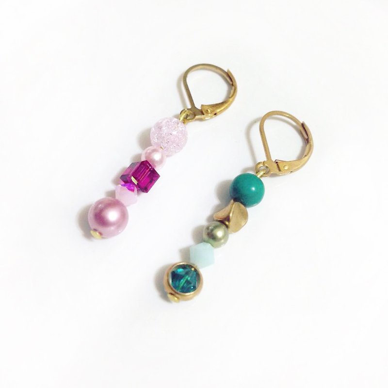 幾何式 ◆ 粉與綠 / 兩色可選 / 一對 / 天然石耳環 / 禮物客製設計 - 耳環/耳夾 - 寶石 粉紅色