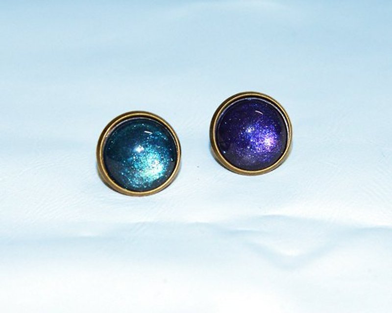 Blue hand-painted earrings (ear acupuncture/ Clip-On) - ต่างหู - โลหะ สีน้ำเงิน