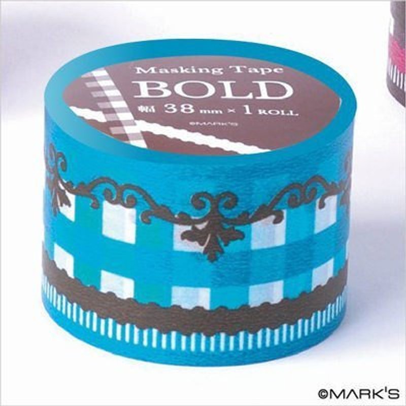 Marks Masking Tape MT和紙膠帶 花邊格紋絲帶- 土耳其藍(MKT6-TQ) - Washi Tape - Paper Blue