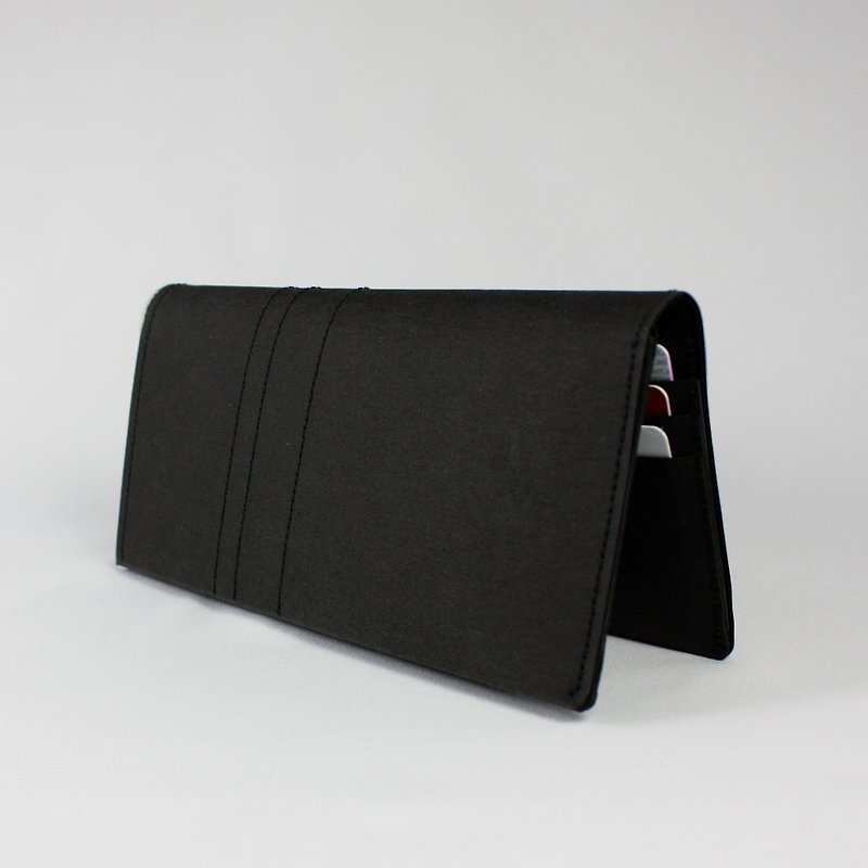 Classic Washable Paper Long Wallet with Coin Purse in Punaluu Black - Wallets - Paper Black