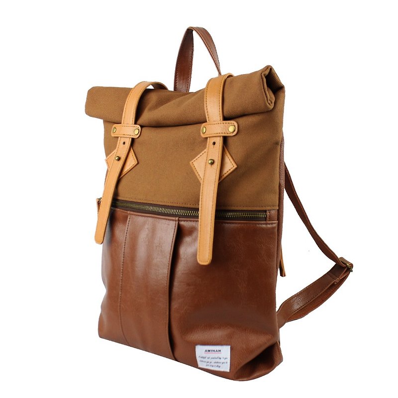 AMINAH-Coffee Walk After Backpack【am-0289】 - Backpacks - Faux Leather Brown