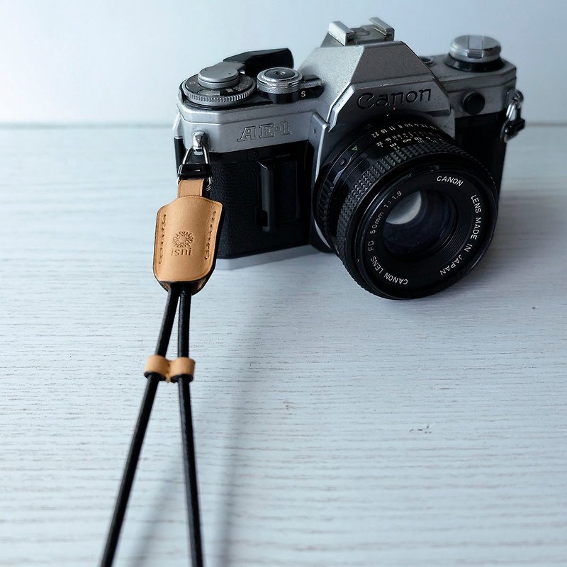 isni [camera wrist strap / leather rope ] retro yellow color /simple & safety design - Cameras - Genuine Leather Khaki