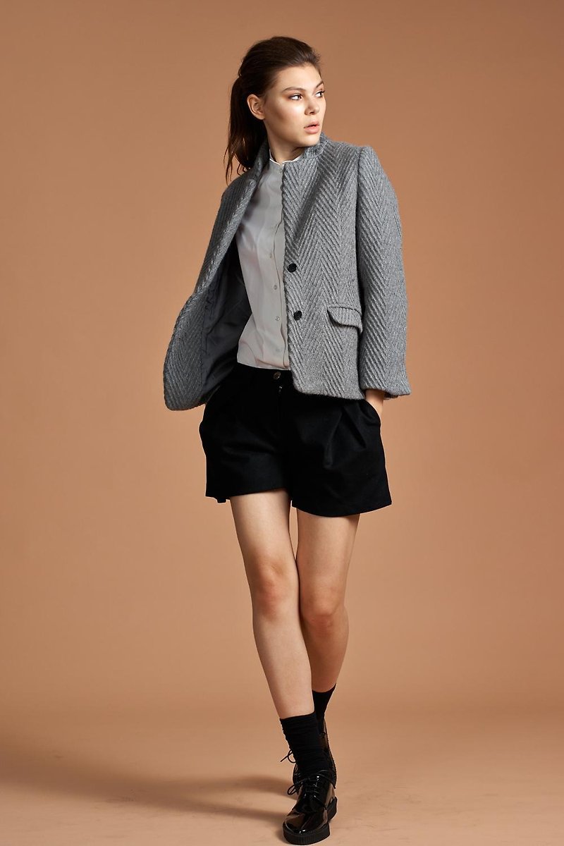 Women Mohair Wool Coat - เสื้อแจ็คเก็ต - วัสดุอื่นๆ สีเทา