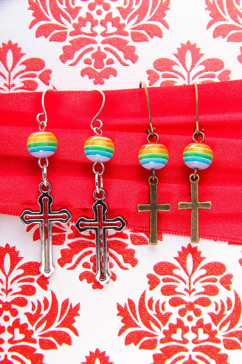 Rainbow Cross Earrings - ต่างหู - โลหะ หลากหลายสี