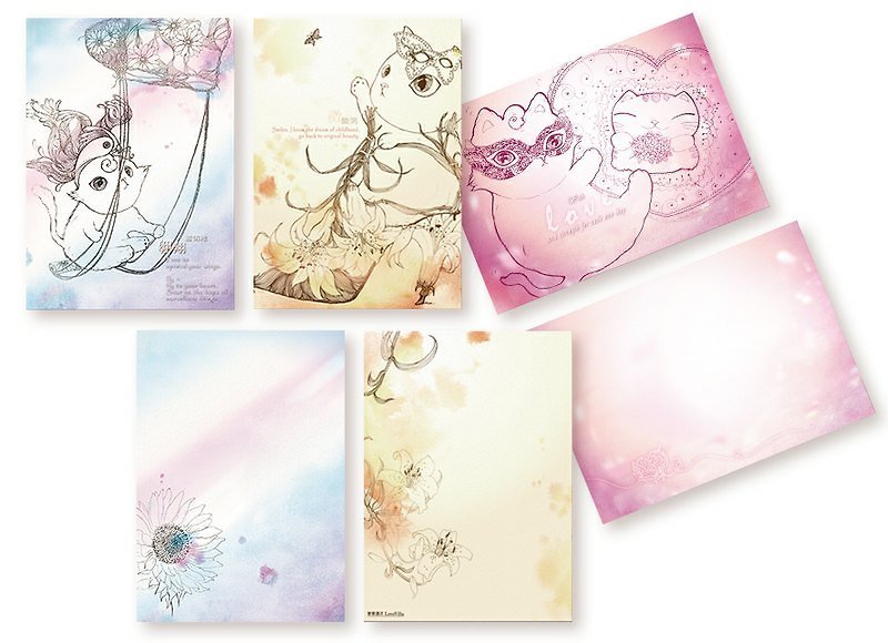 【フラワー猫]絶妙な手描きのポストカード（3セット） - カード・はがき - 紙 
