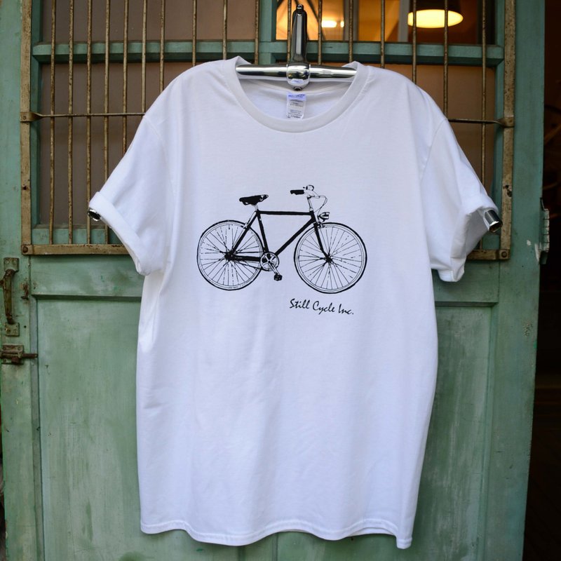 STILL CYCLE-手繪復古鋼管車純棉筒T - 男 T 恤 - 棉．麻 白色
