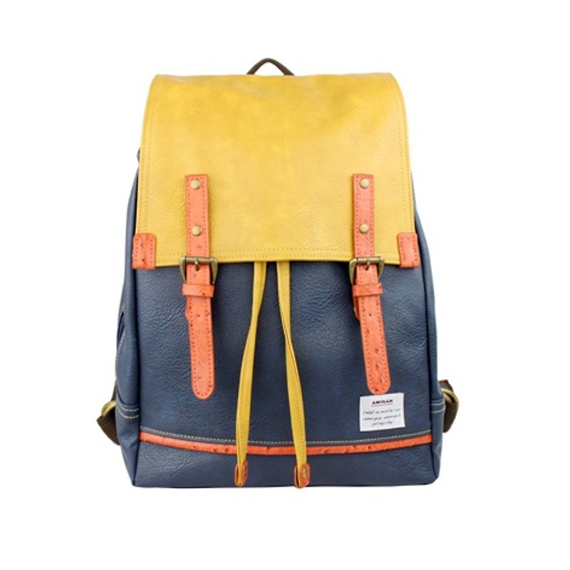 2014 new listing -AMINAH- dark blue backpack after mixed colors [am-0212] - กระเป๋าเป้สะพายหลัง - หนังแท้ สีน้ำเงิน