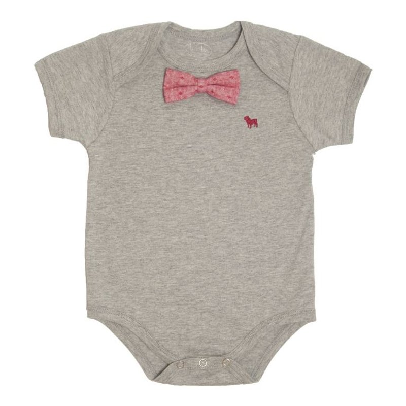 La Chamade / Suit Up Fancy Bow Tie bodysuit-gray - อื่นๆ - ผ้าฝ้าย/ผ้าลินิน สีกากี