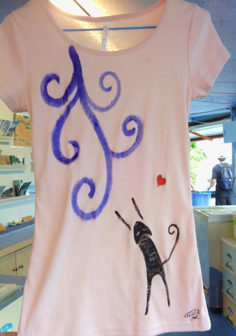 Running cat-Winwing hand-painted clothes - Women's T-Shirts - Cotton & Hemp 