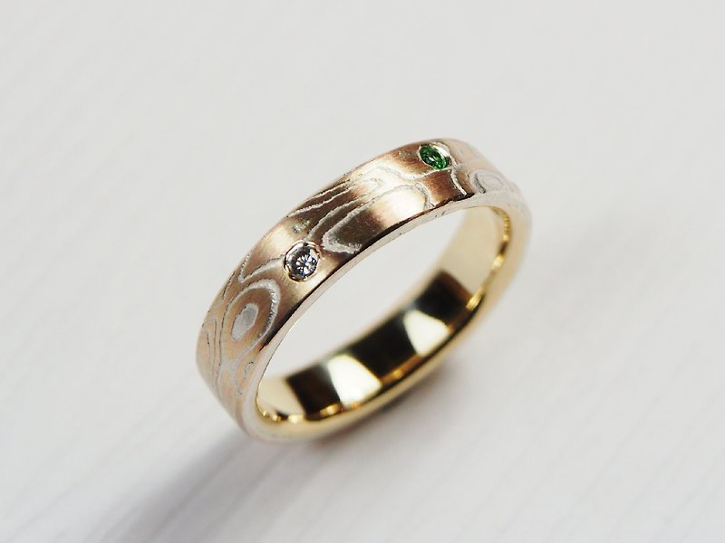 Element 47 Jewelry studio~ Karat gold mokume gane wedding ring 08(14KY/14KR/925) - แหวนทั่วไป - โลหะ หลากหลายสี