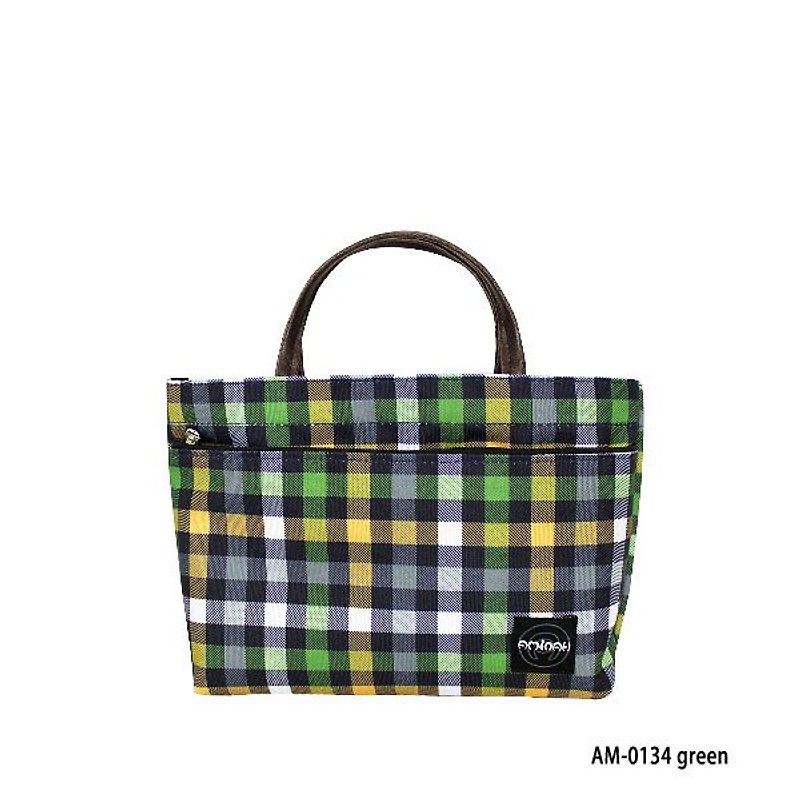 AMINAH~【am-0134-2】 隨身系列 綠色格子紋  輕便小物 ~ 袋中袋 / 包中包 ~ 格子布 - อื่นๆ - พลาสติก 
