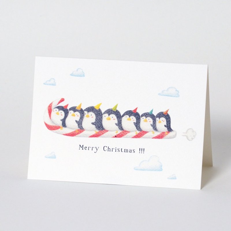 Penguin Christmas Candy Cane Christmas Card - การ์ด/โปสการ์ด - กระดาษ หลากหลายสี
