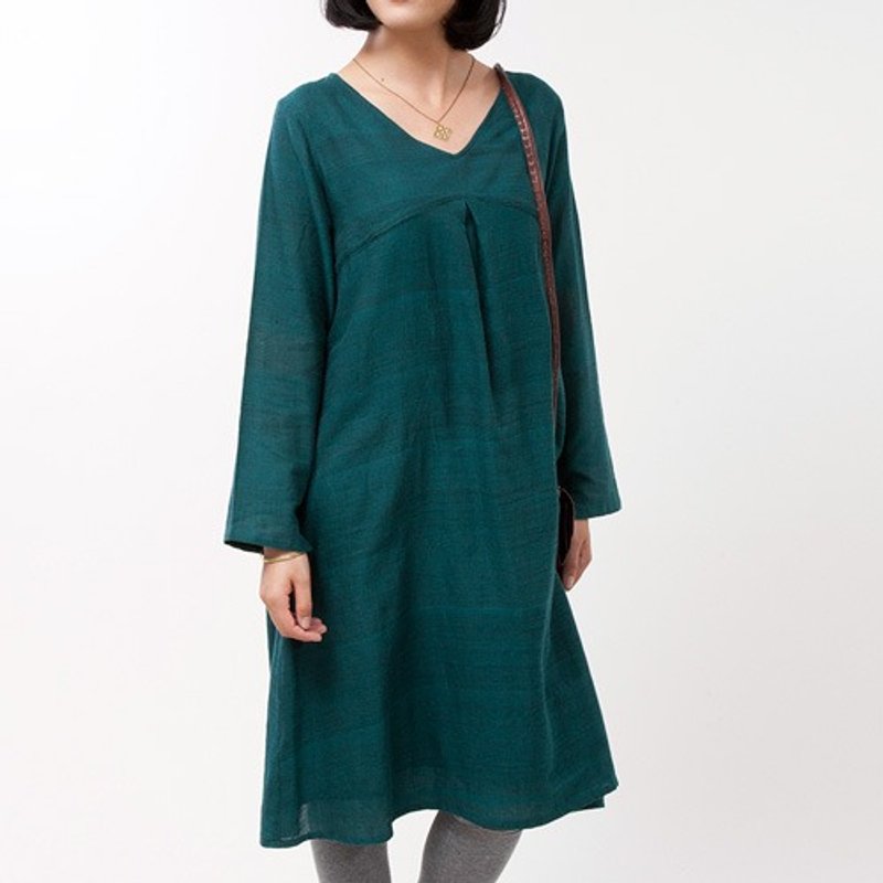 Earth tree fair trade- "2015 New Clothes Clothing" - hand-woven cotton yarn _v _ thin collar dress (remaining lime green) limited edition - One Piece Dresses - Cotton & Hemp 